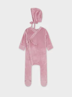 Velour Crossover Stretchy & Bonnet- Pink