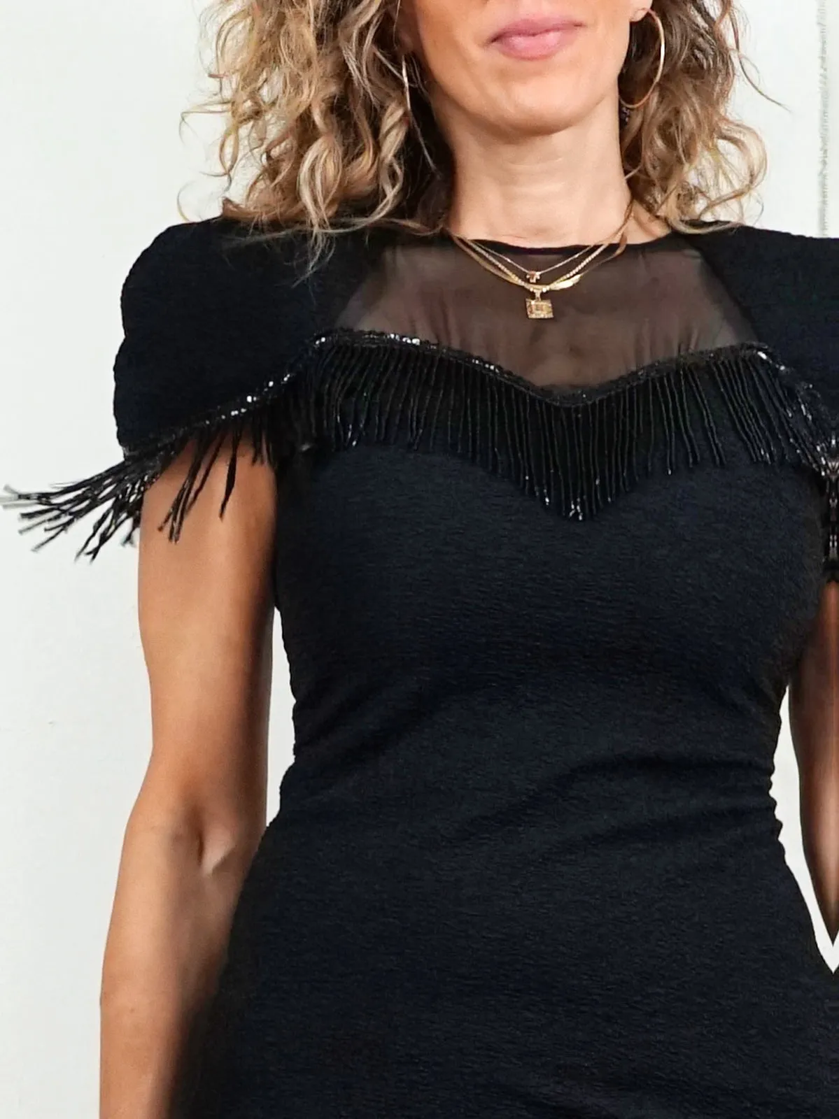 Vintage Beaded Fringe Little Black Dress