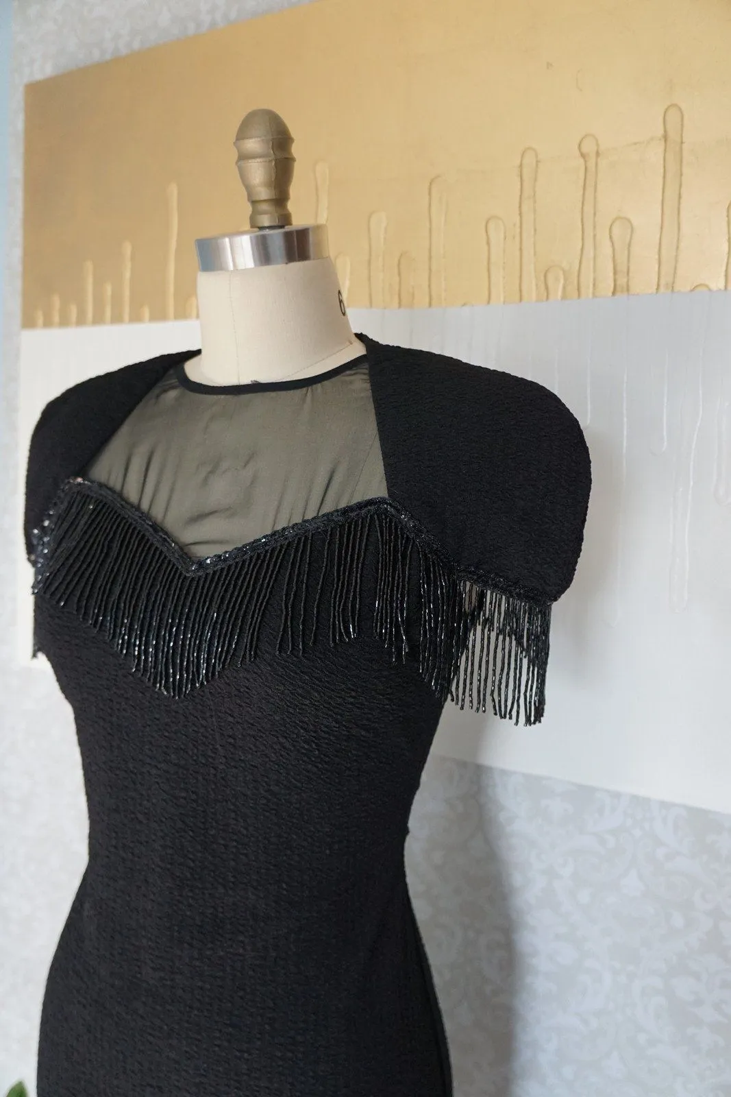 Vintage Beaded Fringe Little Black Dress