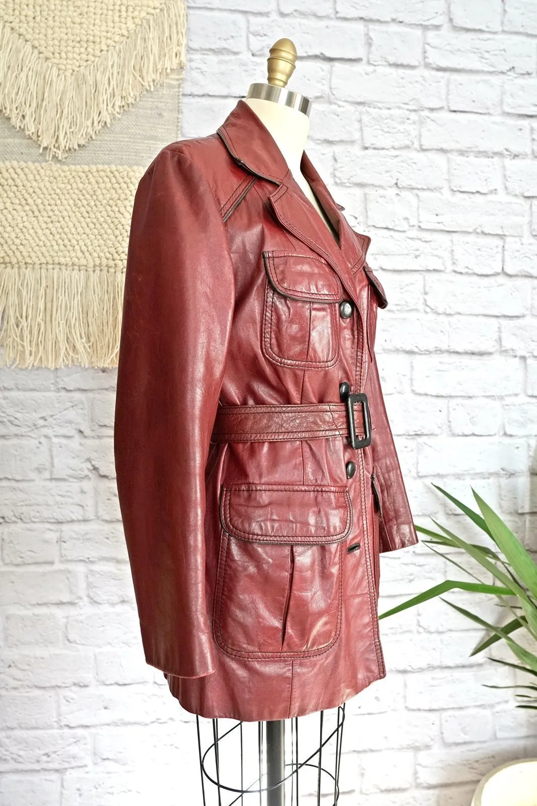 Vintage Cinnamon Leather Trench Coat