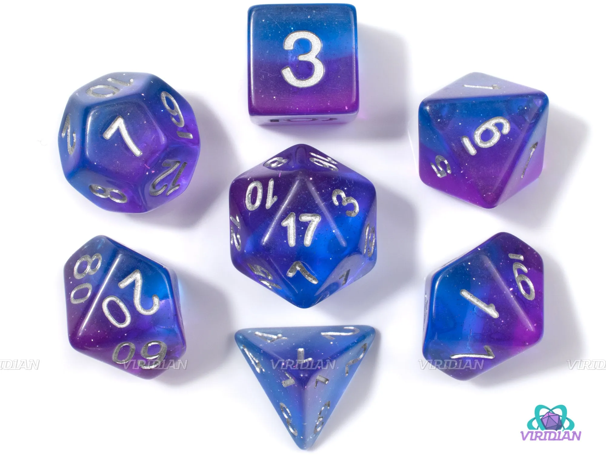 Violet Sea | Blue & Purple Translucent Acrylic Dice Set (7) | Dungeons and Dragons (DnD)