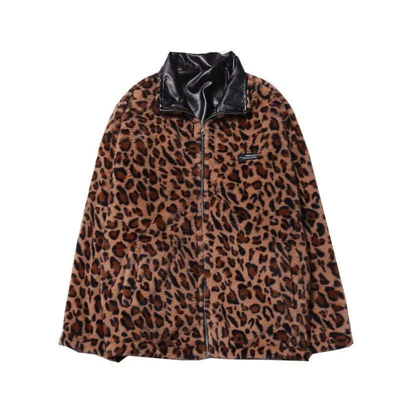 Wenkouban Winter outfits  Cyber Monday 2024 chill guy Leopard Print Plush Coat for Both Sides Fashionable Ins Winter Men and Women Cotton-Padded Coat