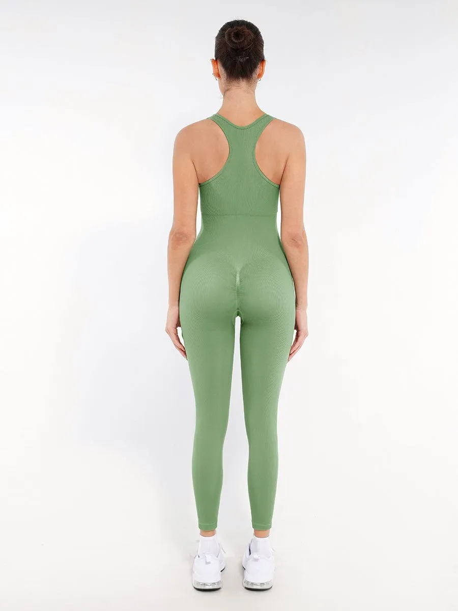 Wholesale Seamless Zip Front Full-Length Racerback 2-in-1 Sport Shaping Jumpsuit