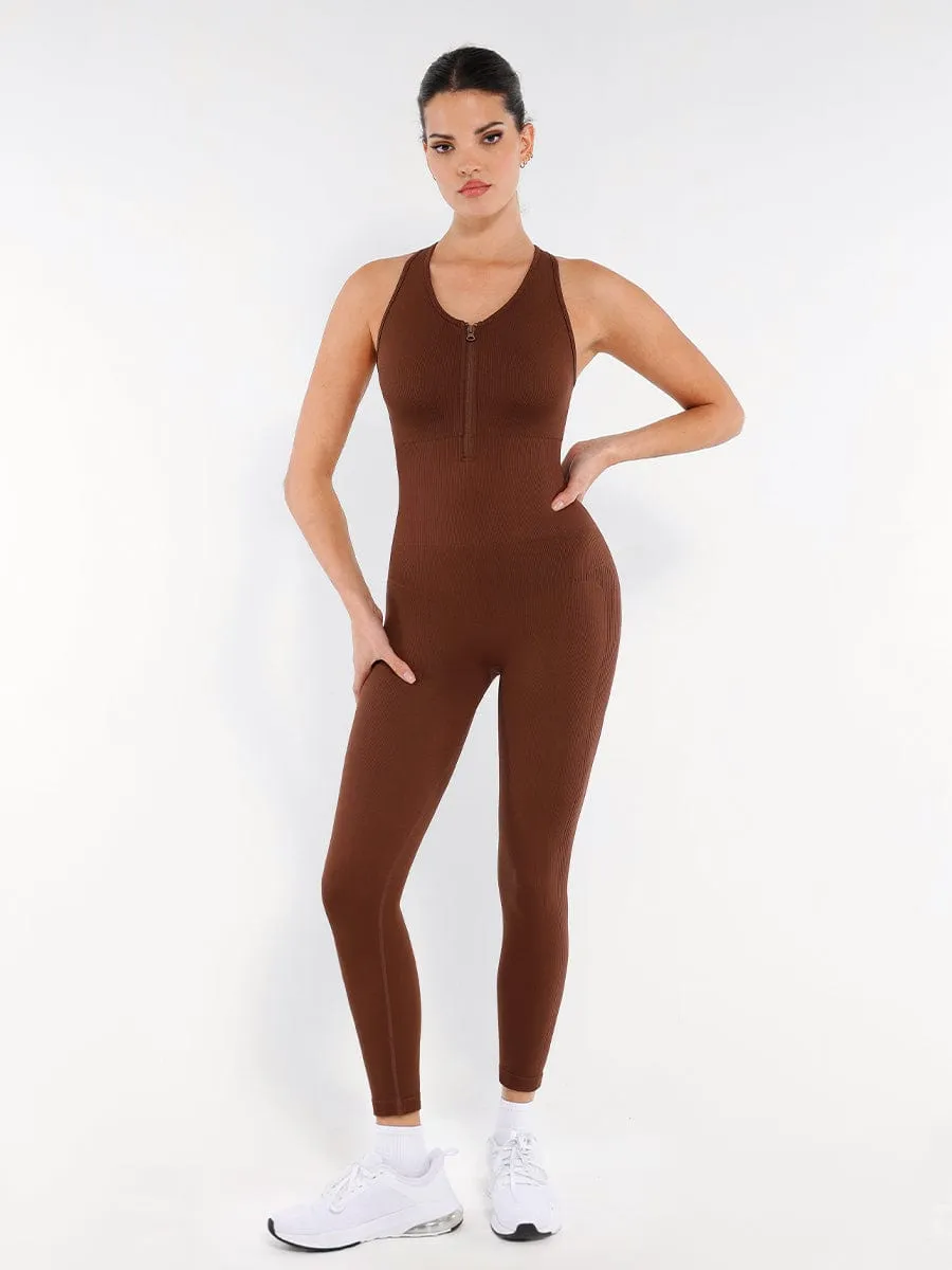 Wholesale Seamless Zip Front Full-Length Racerback 2-in-1 Sport Shaping Jumpsuit