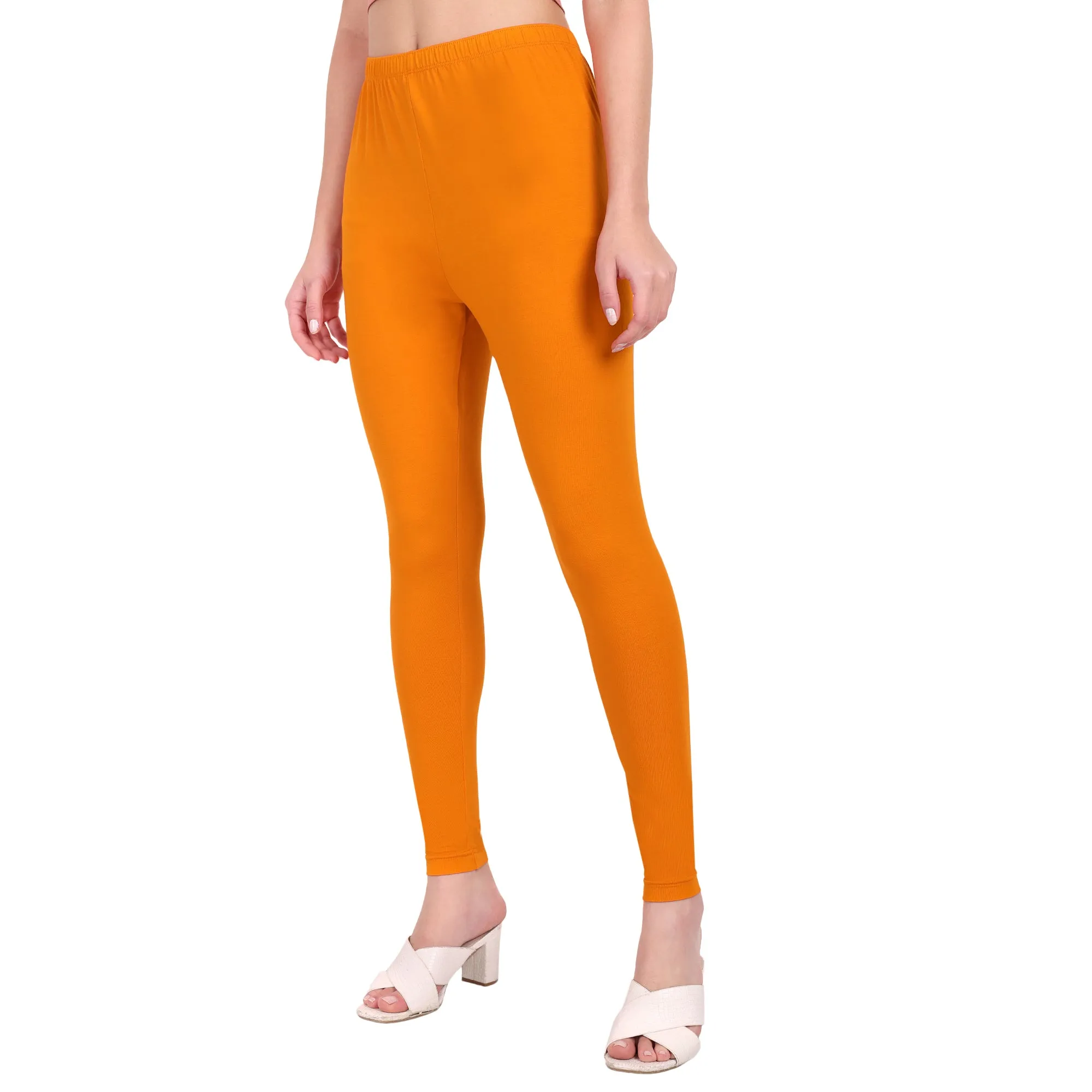 Women Dark Orange Breathable Long Length Legging