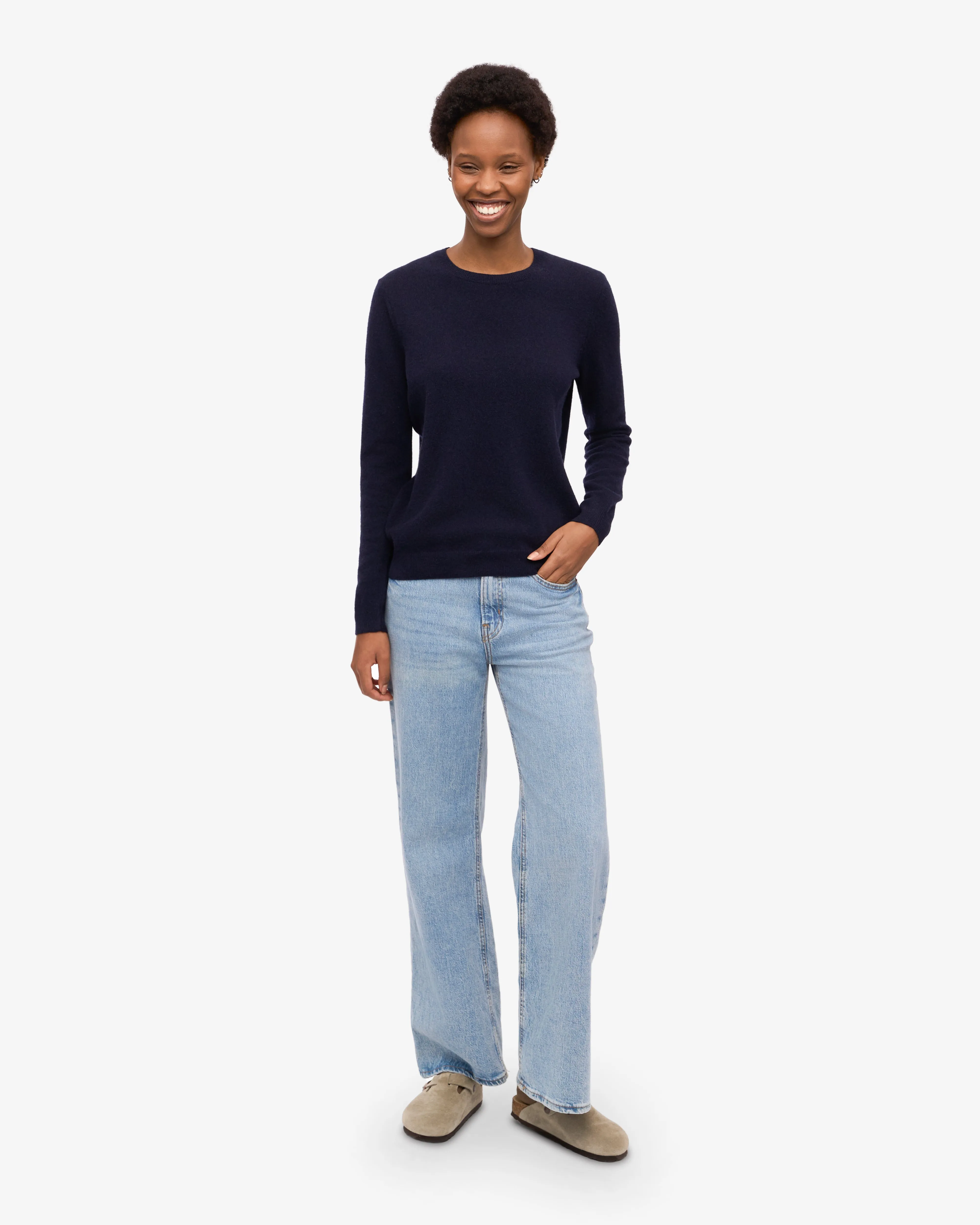 Women Light Merino Wool Crew - Navy Blue