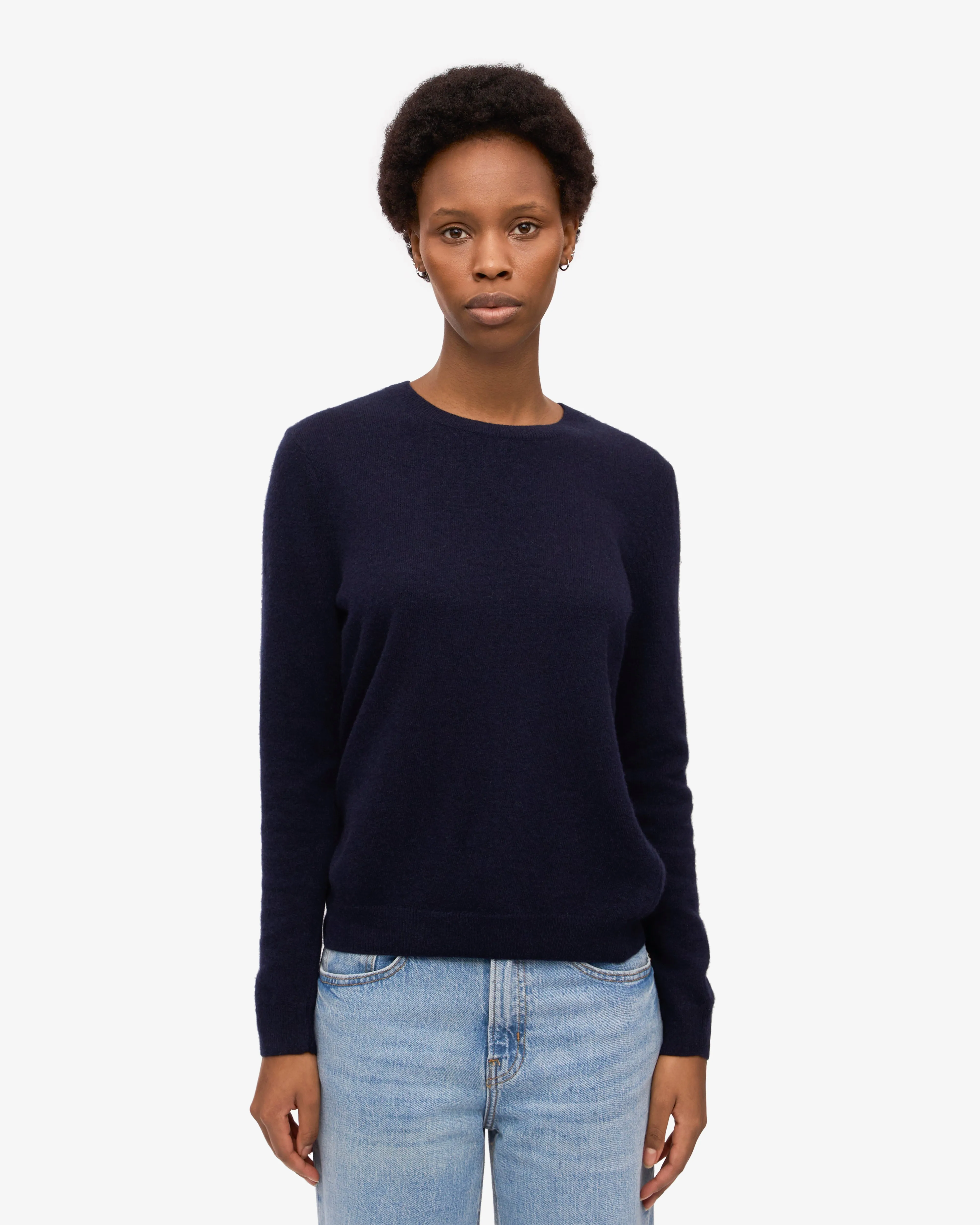 Women Light Merino Wool Crew - Navy Blue