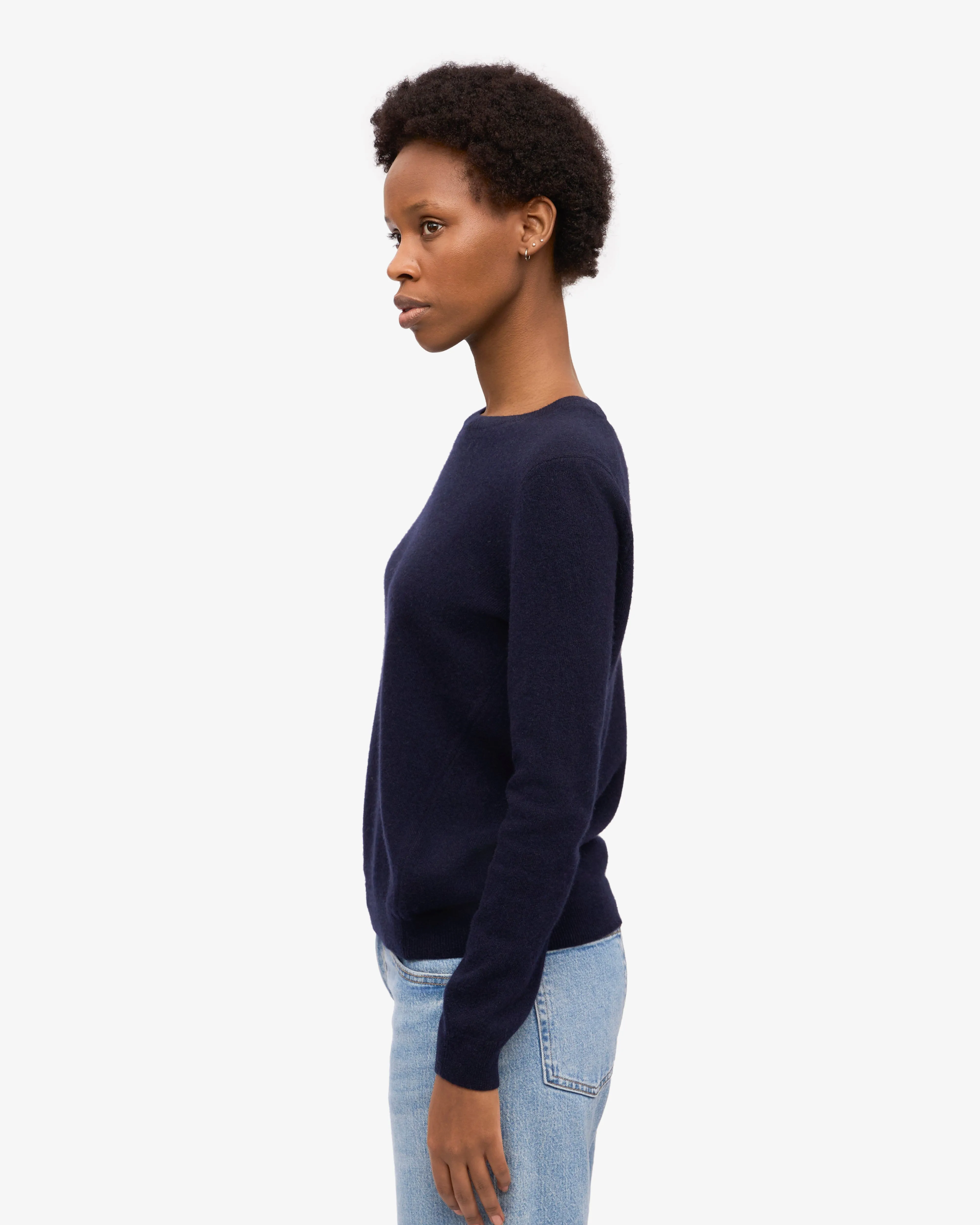 Women Light Merino Wool Crew - Navy Blue