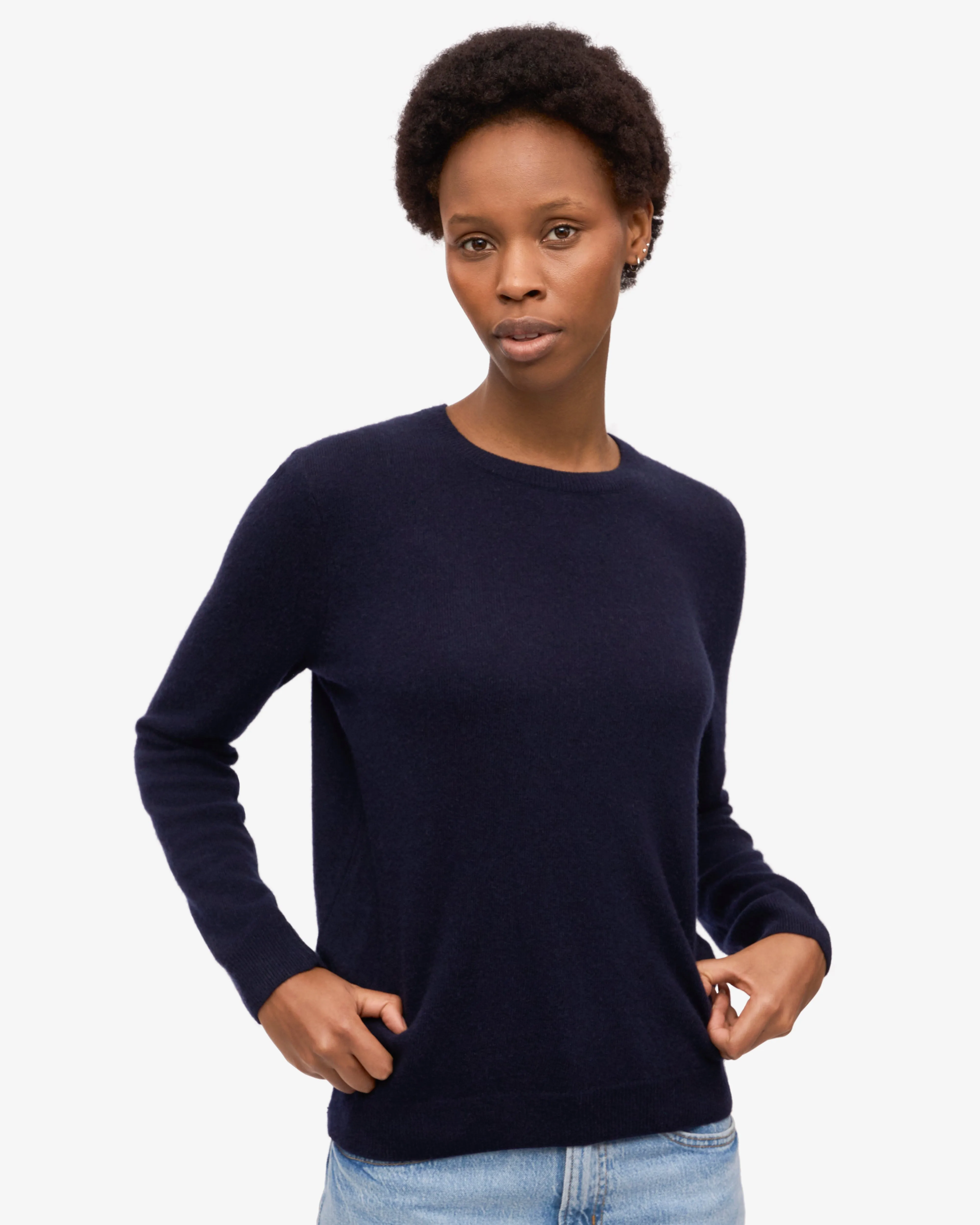 Women Light Merino Wool Crew - Navy Blue