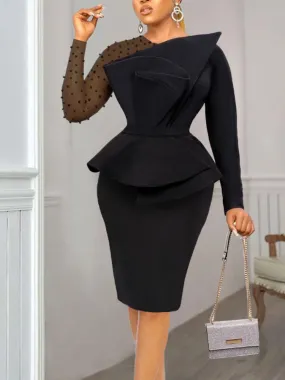 Women Party Dress Sexy Beading Mesh Long Sleeve