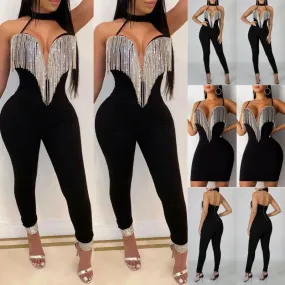 Women Sleeveless V Neck Pants Jumpsuit