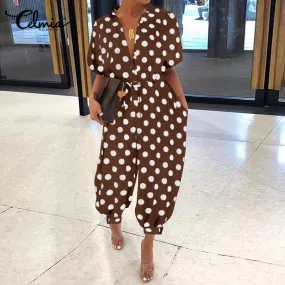 Women Vintage Casual Polka Dot Print Jumpsuit