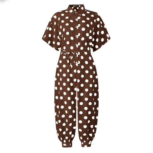 Women Vintage Casual Polka Dot Print Jumpsuit