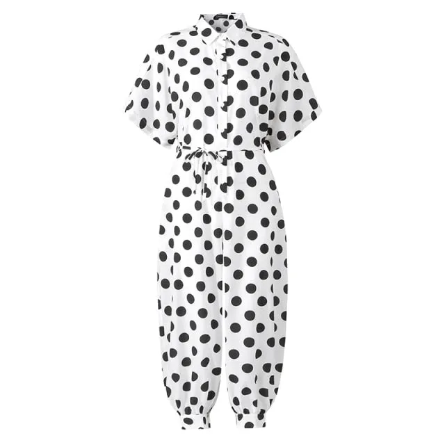 Women Vintage Casual Polka Dot Print Jumpsuit