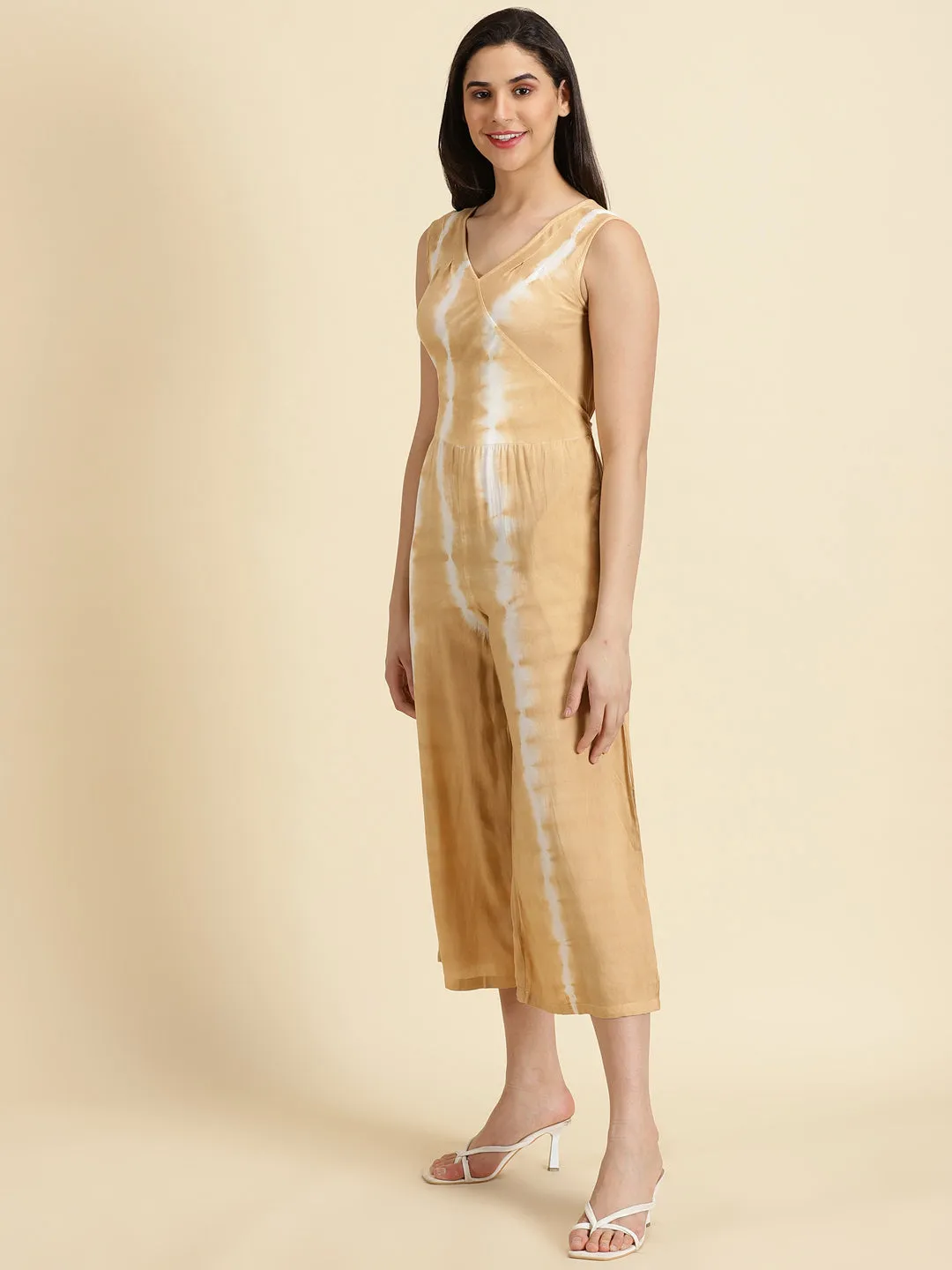 Women's Beige Printed Jumpsuit