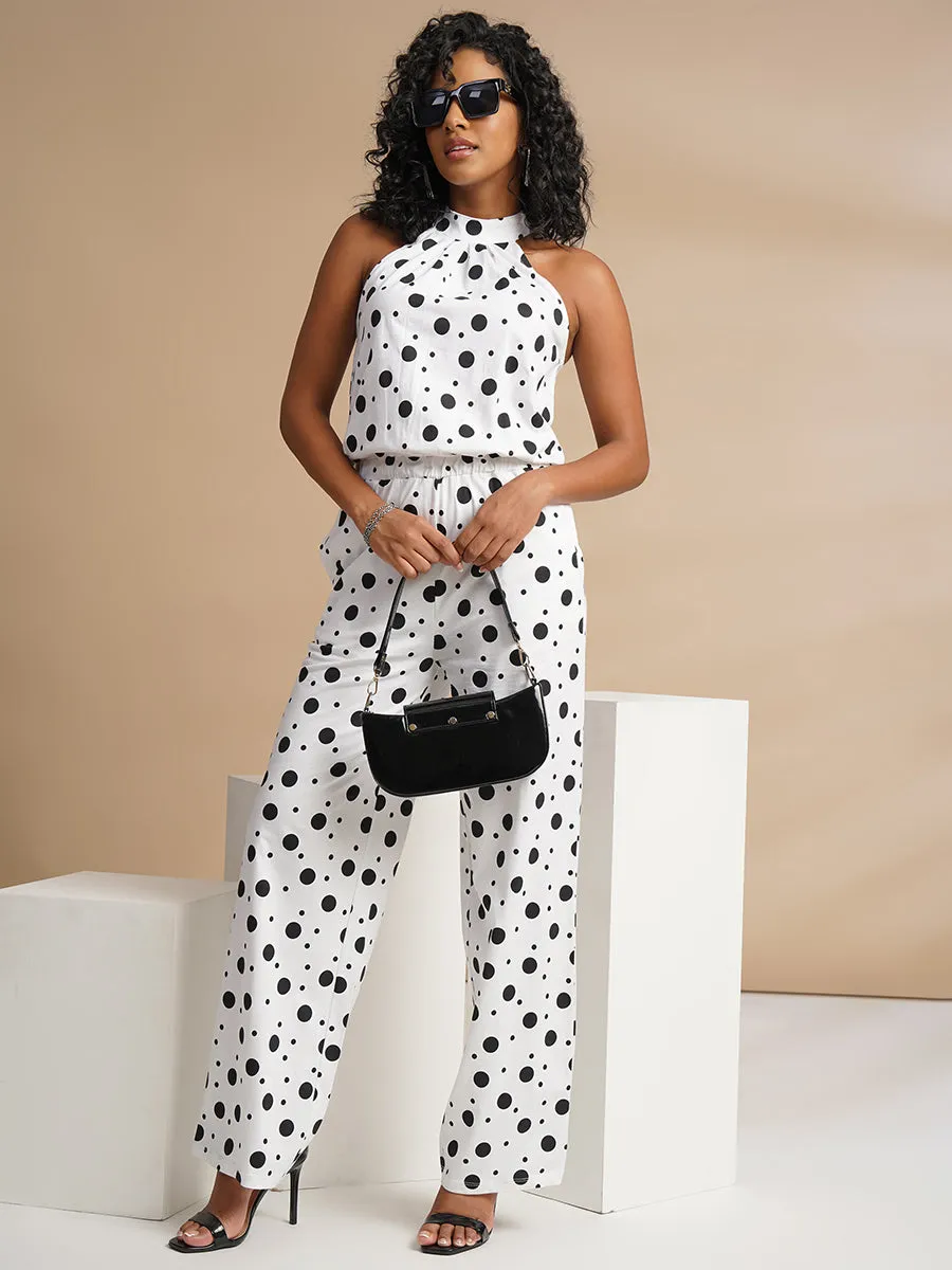 WOMENS BLACK AND WHITE POLKA DOT JUMPSUIT