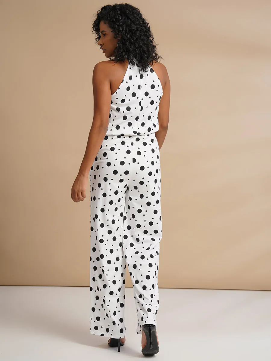 WOMENS BLACK AND WHITE POLKA DOT JUMPSUIT