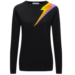 Women's Black Knitted T-Shirt With Rainbow Lightning