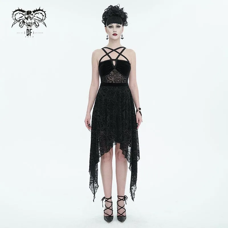 Women's Gothic Irregular Mesh Splice Velvet Slip Wedding Dress