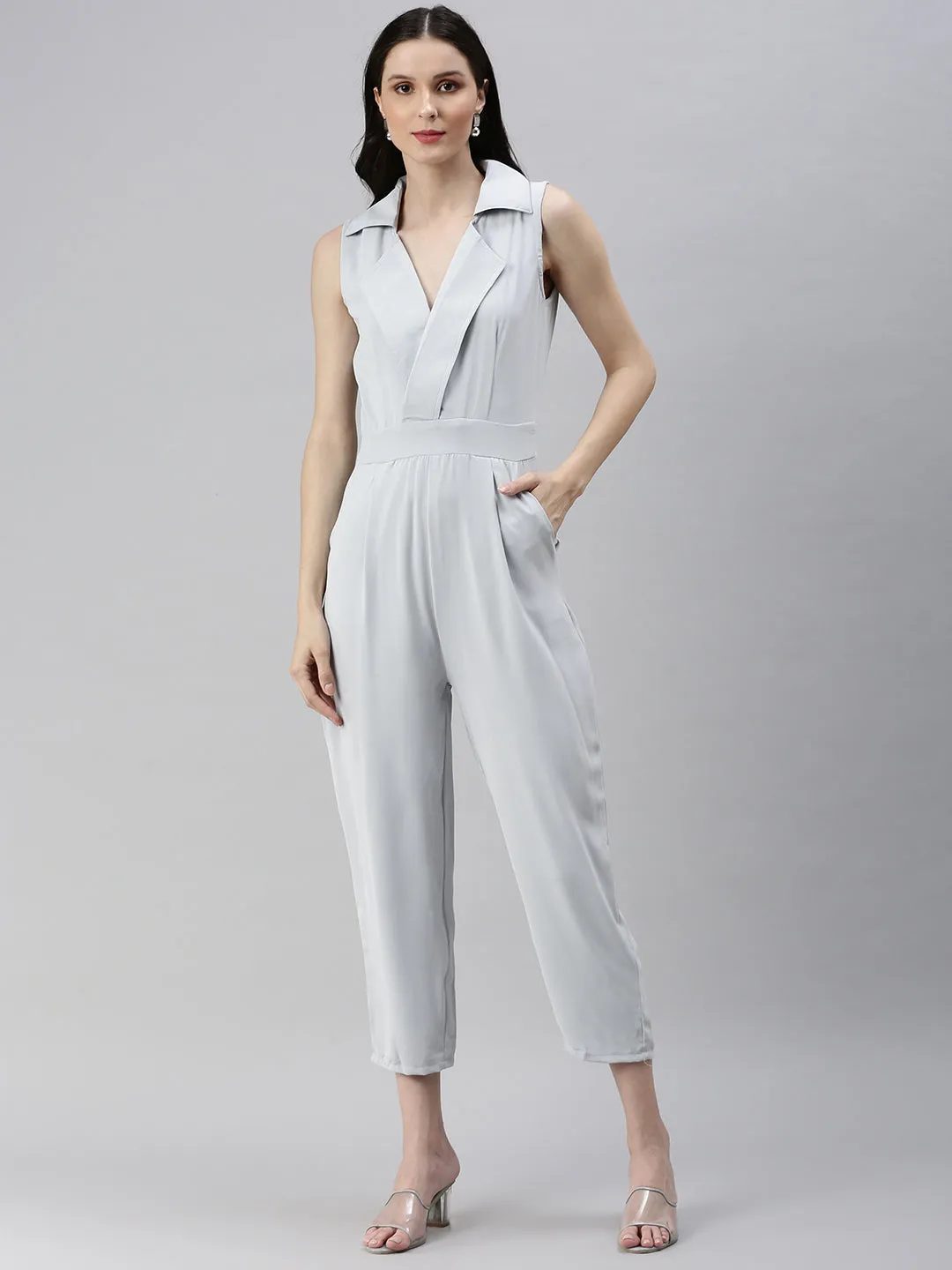 Women's Grey Solid Jumpsuit