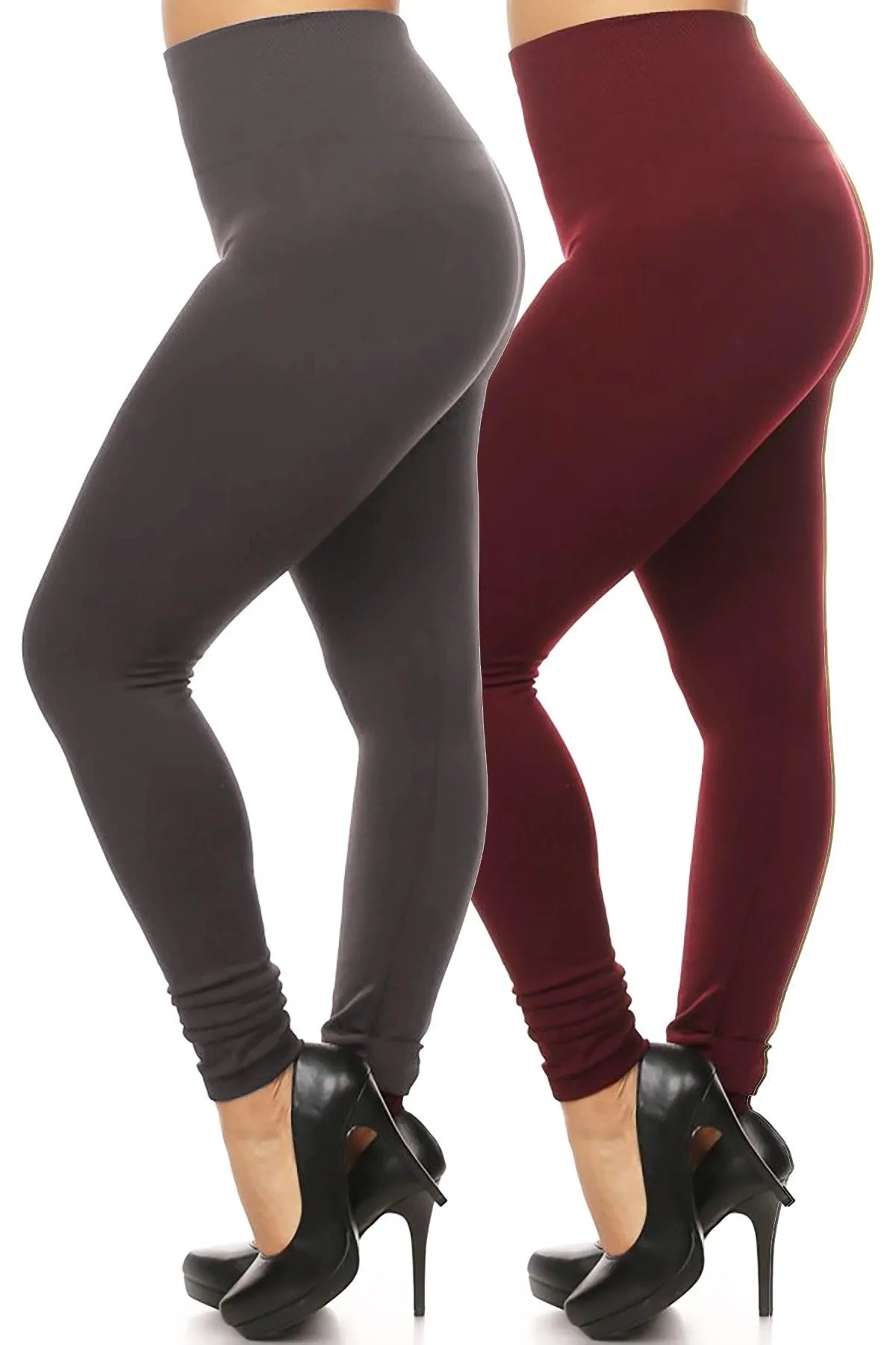 Women's Plus Size Banded Waist Full length Leggings with Fleece Lining Pack of 2