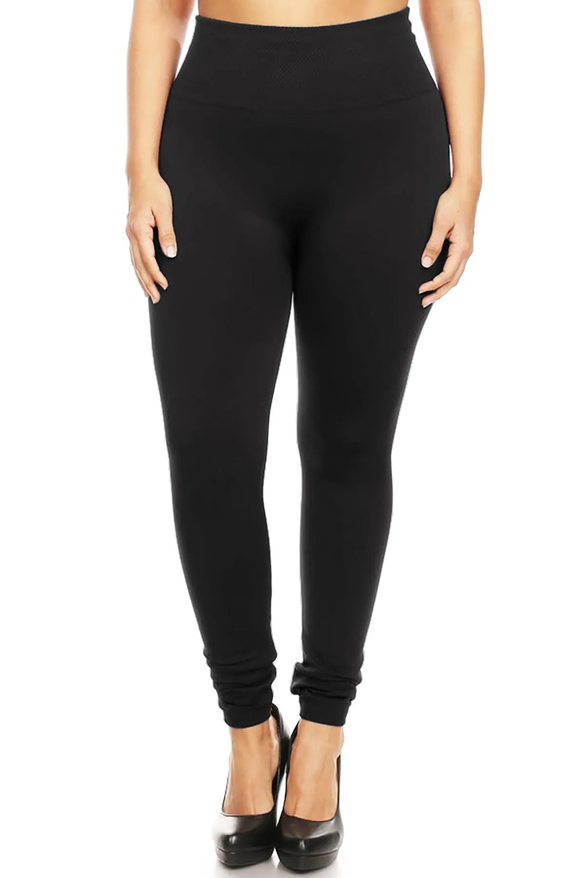 Women's Plus Size Banded Waist Full length Leggings with Fleece Lining Pack of 2