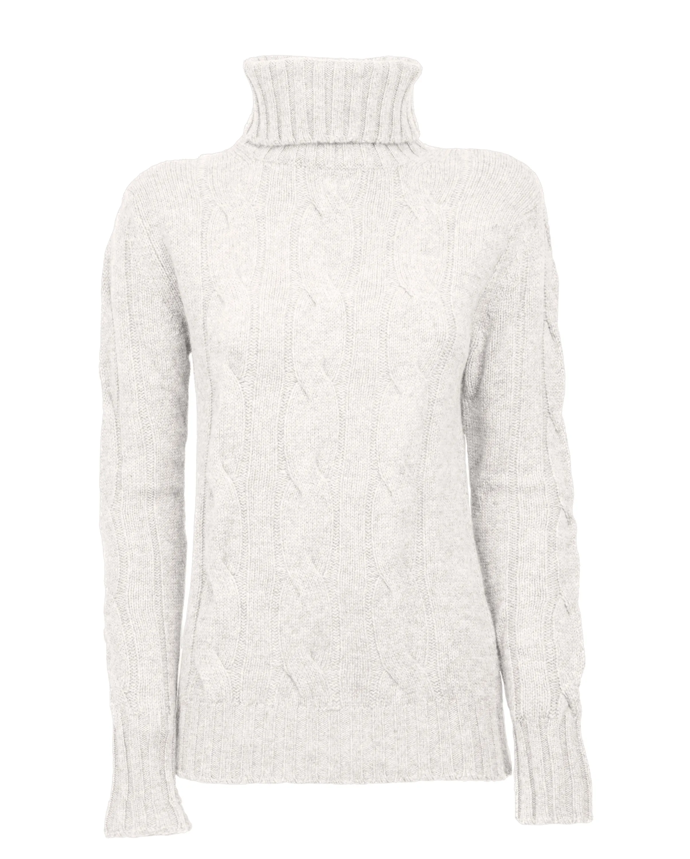 Women's Pure Cashmere Cable Knit Turtleneck Sweater Off White