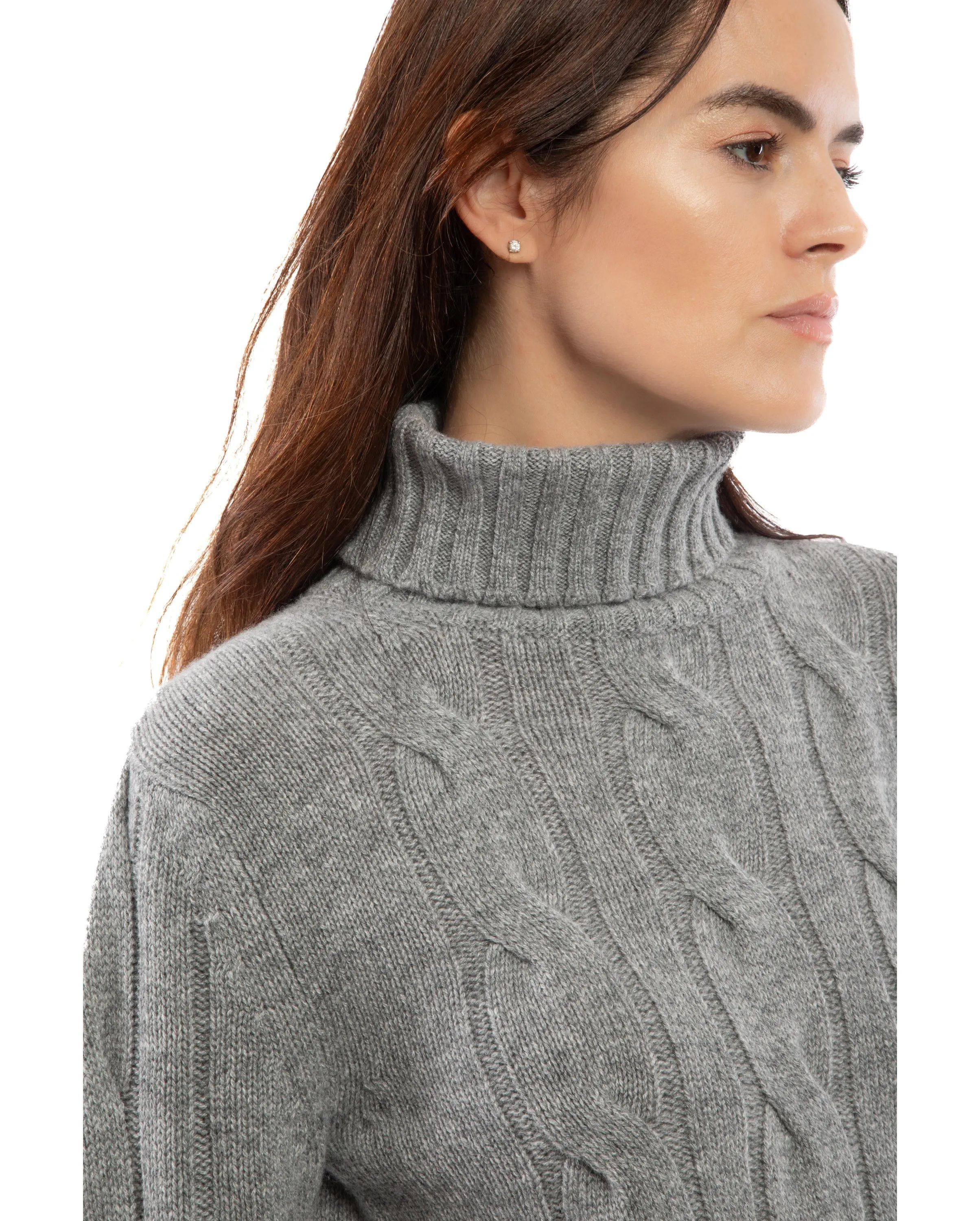 Women's Pure Cashmere Cable Knit Turtleneck Sweater Off White