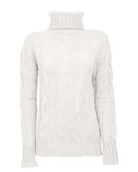 Women's Pure Cashmere Cable Knit Turtleneck Sweater Off White