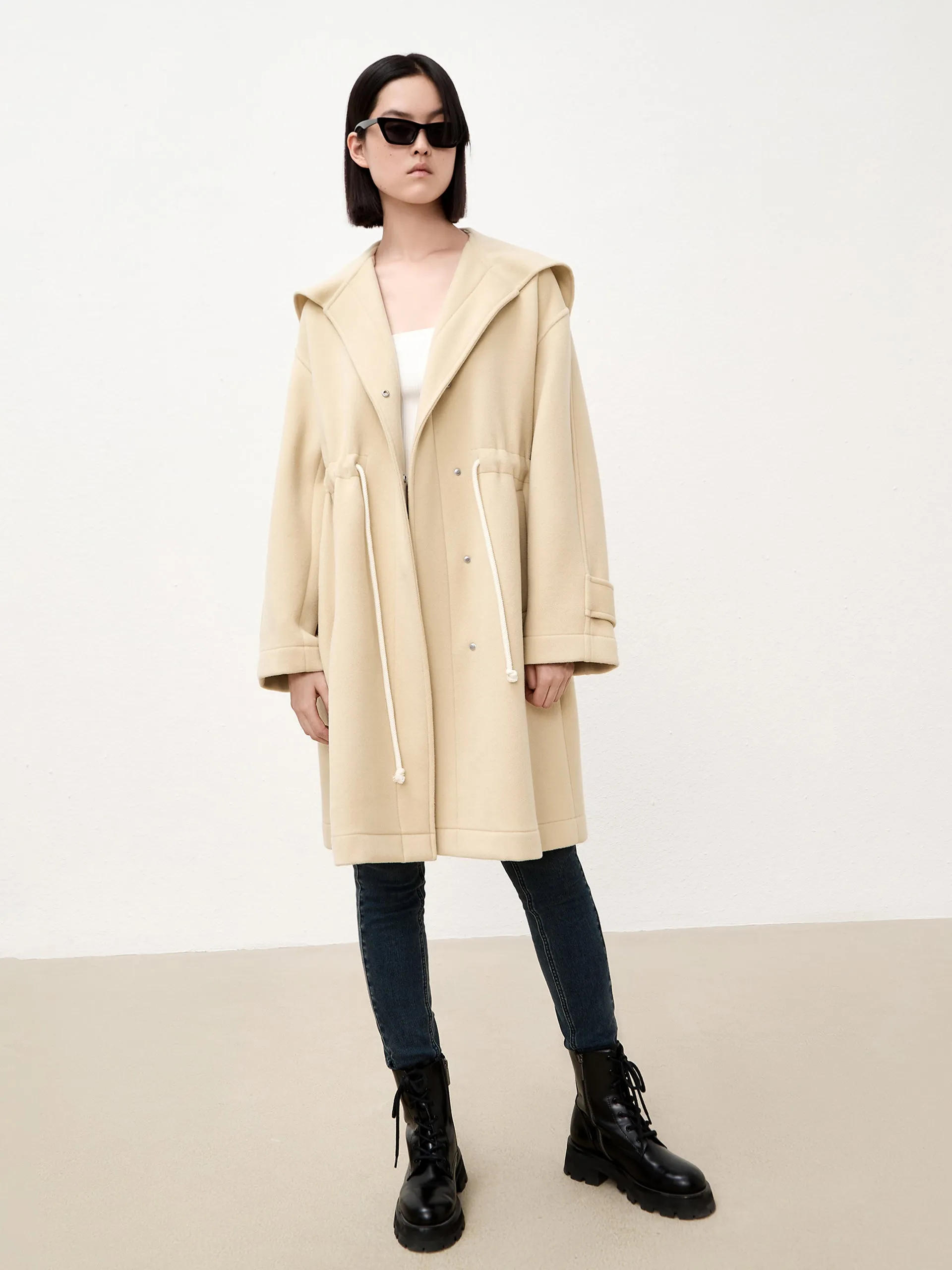 Wool Blend Drawstring Overcoat